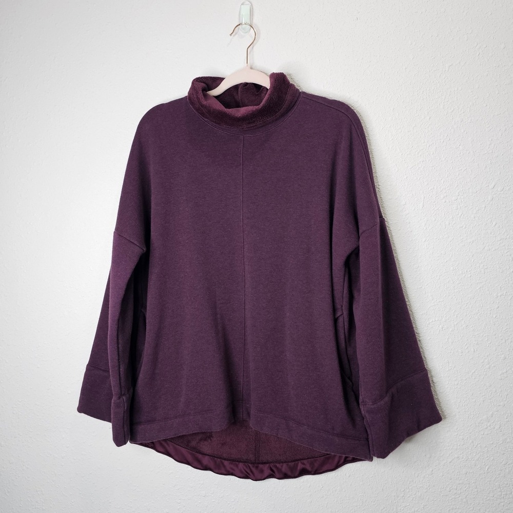 Athleta Cozy Karma Funnel Neck Sweatshirt Purple Fleece Lined Women's Small